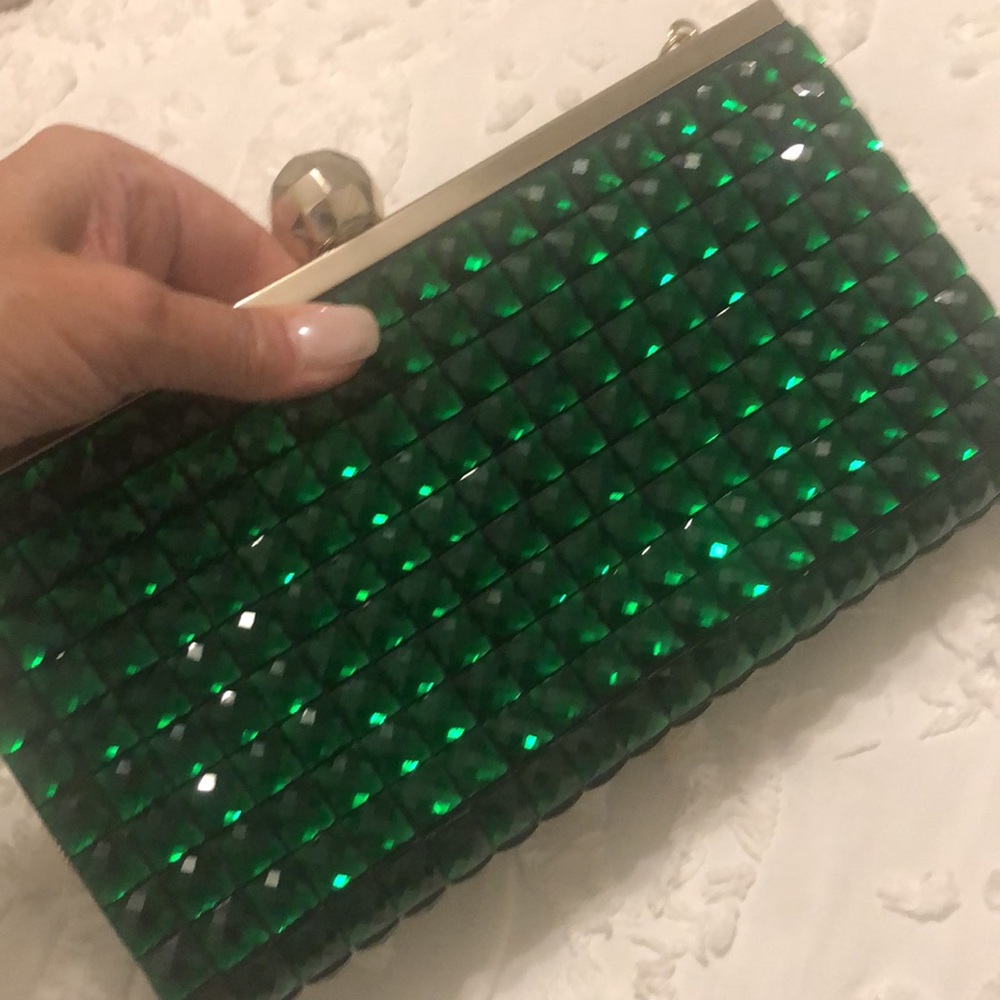 Dazzling emerald embellished Kate Spade evening bag.
